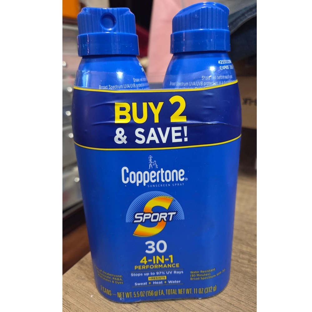 Coppertone Sport Sunscreen Spray SPF 30 4-in-1 Performance 2 Pack 11oz Total